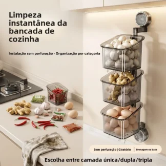Organizador Giratório de Parede 3 Camadas — Sem Furar, para Cozinha e Banheiro
